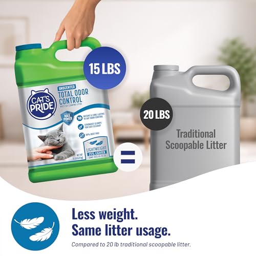 Cat's Pride Total Odor Control, Max Power, Clumping Litter Unscented 15lb - size: 15 pounds, style: Total Odor Control Unscented