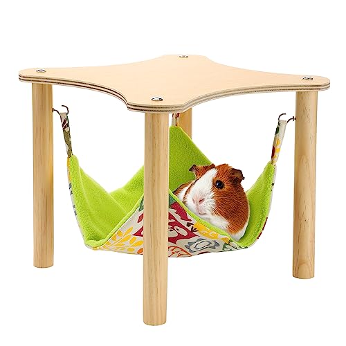 Guinea Pigs Hammock with Natural Wooden Stand - Hanging Hammock Bed for Piggies Chinchilla Hamster Bunny Ferrets Hiding Sleeping - size: 11in L * 11in W * 9.4in H