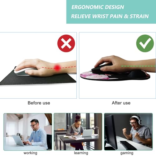 Mouse Pad with Wrist Support, Ergonomic Mouse Pad with Memory Foam Wrist Rest Cushion, Non-Slip Rubber Base Gaming Mice Pad for Home Office Computer Laptop, Flowers Pink - color: Flowers pink