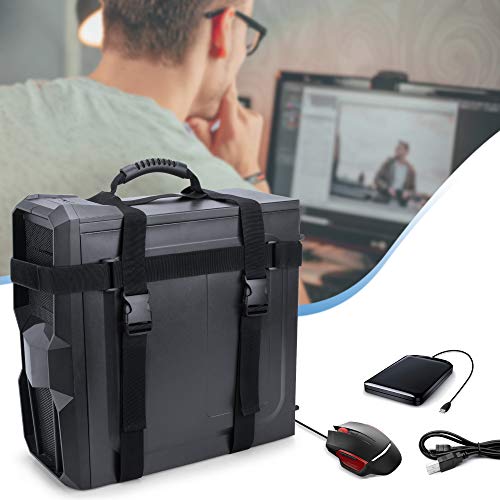 Trunab PC Tower Strap with Rubber Handle Desktop Carrying Case Belt | Computer Travel Holder with Pockets for Cable, Mouse, Ideal for Transporting On The Go - Patented Design
