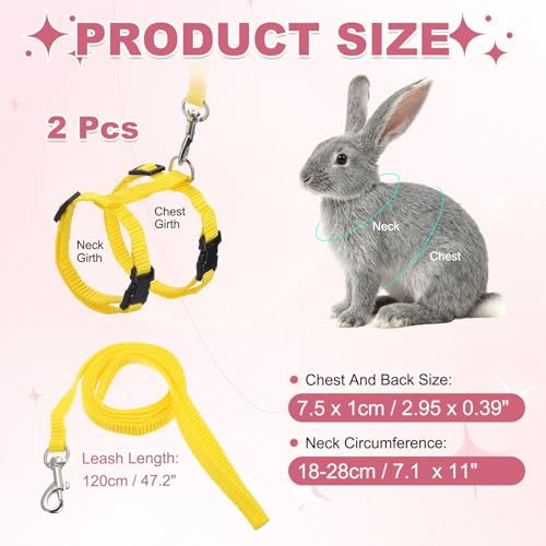 Rabbit Harness and Leash, Escape Proof Bunny Cat Leash Small Animal Harness Soft Adjustable Buckle(2Pcs, Yellow) for Bunny Kitten Cats Puppies Walking Hiking Training - color: Yellow