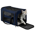 Cat Carrier Soft-Sided Travel Bag for Medium to Large Cat Over 15lbs | Small Puppy Dog Carry Crate 12 Pounds, Top Entry, Breathable Mesh, Pet Kitten Rabbit Cage Bag Transport Kennel Collapsible - color: Navy