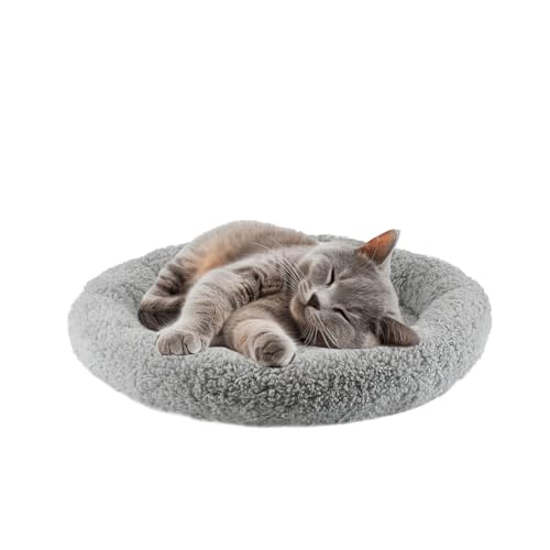 LESYPET Cat Bed for Indoor Cats, Small Pet Bed Curl Sleep Cushion with Raised Pillow Around, Non-Slip Bottom Washable Pet Beds Mat for Small Pets Rabbit Hamsters, Round Diameter 15.7"