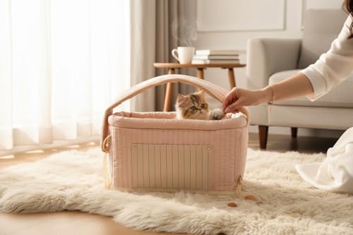 Tristan Home Luxury Quilted Pet Carrier Tote Bag, Waterproof, Adjustable Shoulder Strap, 42cm x 28cm x 20cm (Pink) - color: Pink