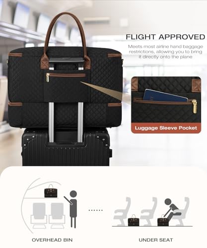 Travel Duffle Bag, Wide Open Large Weekender Bag for Women with Shoe Compartment, Carry on Overnight Bags with Toiletry Bag, Hospital Bag for Women Labor Delivery with Wet Pocket (Black Brown) - color: Black-Brown, size: 45L