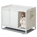 SETVSON Cat Litter Box Enclosure Furniture with Divider, Hidden House White | Handwoven PE Rattan with Washable Mat, 3.54-In Heightened Metal Feet, 31.2 x 19.6 x 24.2 Inches Spacious Cabinet - color: White