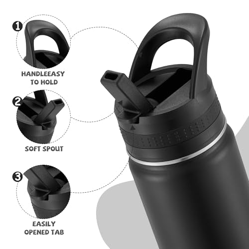 14 Oz Kids Water Bottle, Stainless Steel Water Bottle with Straws, Leak-Proof, BPA-Free, Insulated Water Bottles for School Boys & Girls|Black - color: Black