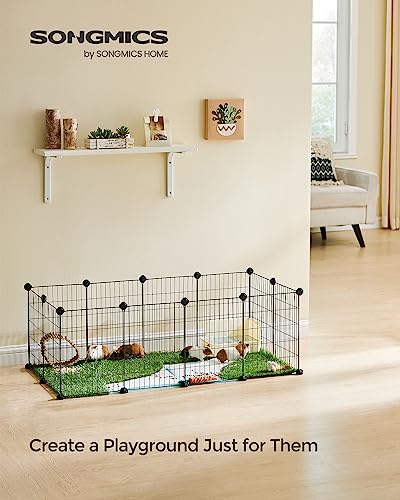 SONGMICS Pet Playpen, Small Animal Cage, Pet Fence with Cable Ties, DIY Metal Enclosure for Guinea Pigs, Hamsters, Rabbits, Hedgehogs, Black ULPI001B01 - color: Black, size: 48.4"L x 24.8"W x 16.1"H, style: 12 Panels