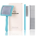 Blue Slicker Brush Long Haired Dog Wooden Handle Coated Pins | Gently Grooming Slicker Brush, Ergonomic Wooden Handle, Long-Haired Dogs, Long Pins for Grooming Goldendoodles Poodles - color: Blue
