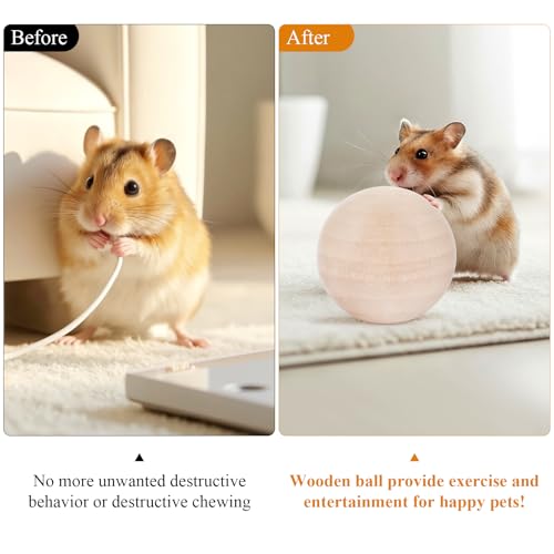 (2.36 inches) Hamster Wooden Grinding Ball Natural Pine Wood Non-Toxic Gnawing Toy pet Sports and Relaxation Supplies Golden Bear Flower Branch Mouse Teeth Care Interactive Ball