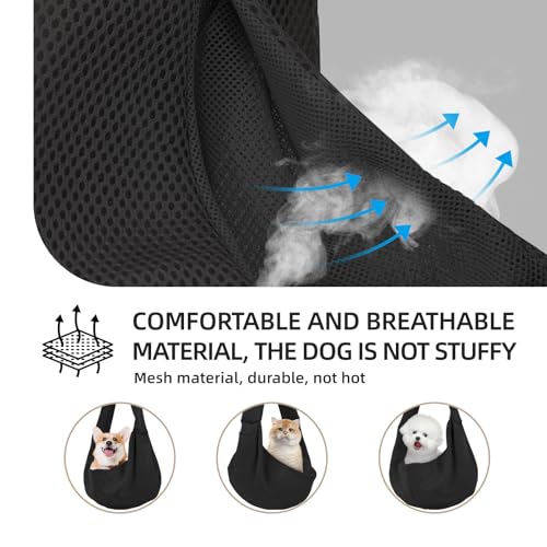 Dog and Cats Carrier Sling, Breathable Puppy Small Pet Carrier with Pocke | Reversible Dog Sling Carrier, Safety Buckle, Storage Pocket, Machine Washable for Travel, Outdoor Activities, Hand-Free,Black - color: Breathable black