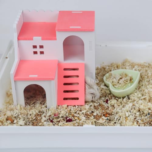 WishLotus Hamster House, Luxury Small Animal Hideout with Funny Climbing Ladder Exercise Toys Two Layers Hut for Dwarf Hamster, Rat, Gerbil, Mouse, Small Syrian Hamsters (Pink)