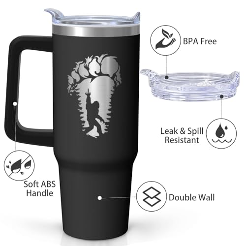 30oz Bigfoot Stainless Steel Tumbler with Handle and Straw,Sasquatch Big Foot Lover Laser Engrave Insulated Cup Water Bottle with Lid and Straw,Women Gifts - color: Bigfoot