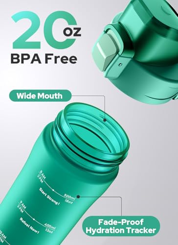 Opard Zip 20oz Plastic Water Bottle Dishwasher Safe, Leakproof Flip-Top Lid, BPA Free Tritan, Wide Mouth Reusable Kids Water Bottle for School Hiking Commuting Outdoor Travel and Gym - color: Louise-Turquoise, style: 20 oz - Fast Flow