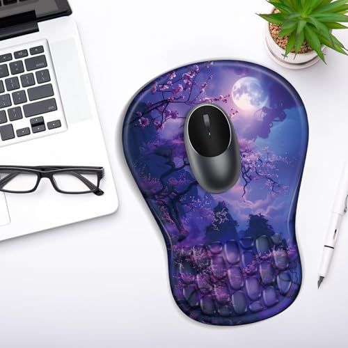 YIWEI Ergonomic Mouse Pad with Wrist Rest for Carpal Tunnel Pain Relief | Memory Foam Wrist Support,Non-Slip Rubber Base, Keyboard Computer Mousepad,Lycra Cloth Surface,Gaming Home Office - color: Moonlit Night