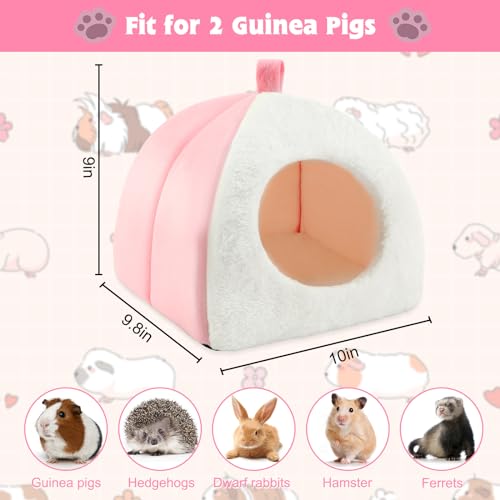BWOGUE Guinea Pig Bed Hideout, Washable Hamster Cave for Small Animals | Removable Cushion for Cleaning, Warm Fleece Nest, Washable Bed, 10.23 x 10.23 x 11 in, Dwarf Rabbits Hedgehogs - color: White+Pink