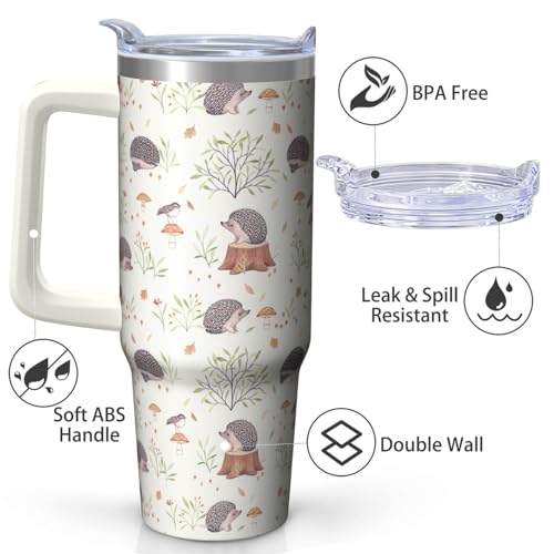 30oz Hedgehog Stainless Steel Tumbler with Handle and Straw, Insulated Cup Travel Coffee Mug Water Bottle with Lid and Straw, Animal Lovers Women Gifts - color: Hedgehog
