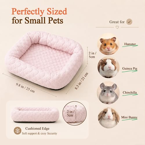 Small Animal Cooling Bed, Ice Silk Summer Pet Bed with Raised Pillow Edges, Non Slip Sleeping Mat for Guinea Pigs, Hamsters, Rabbits and Other Small Pets - color: Pink