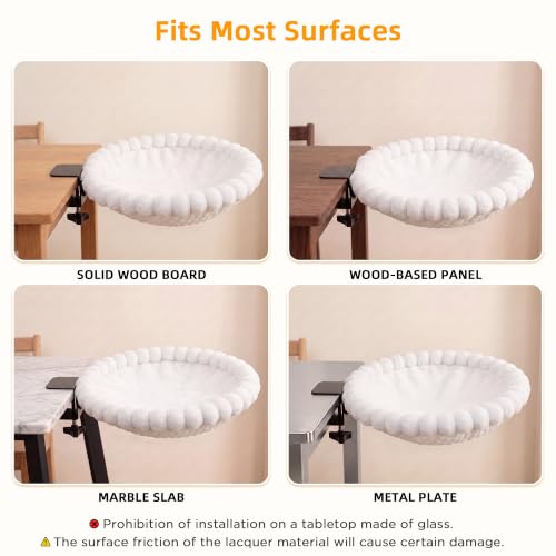 Cat Desk Bed - 2-in-1 Cat Hammock for Desk with Cooling Ice Silk & Premium Faux Rabbit Fur, 180° Foldable Space-Saving Cat Bed, Heavy Duty Anti-Tilting Clamp Holds Up to 40 lbs, Washable & Reversible