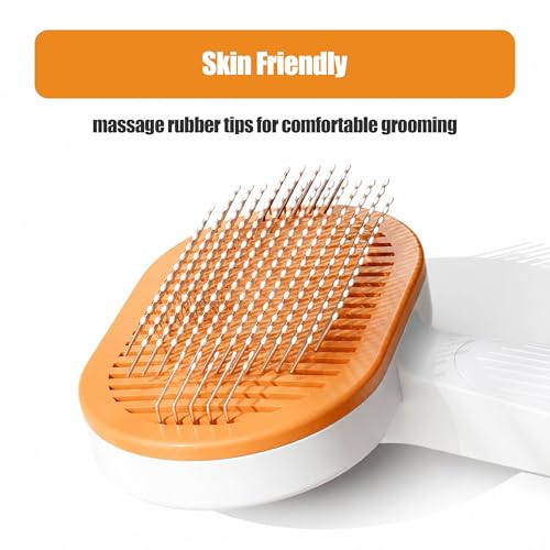 Self-cleaning pet grooming brush - gentle and skin-friendly, effectively removes loose undercoat from pets, suitable for cats, dogs, and other pets (orange)