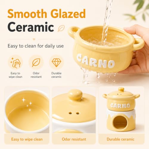 Meow&Woof Ceramic Hamster Hideout House & Bowl Set, 4-in-1 Natural Cooling Cave, Sand Bath, Food Bowl, Syrian Hamster, Dwarf Hamster, Gerbil, Small Animal, Food-Grade Safe, Easy Clean