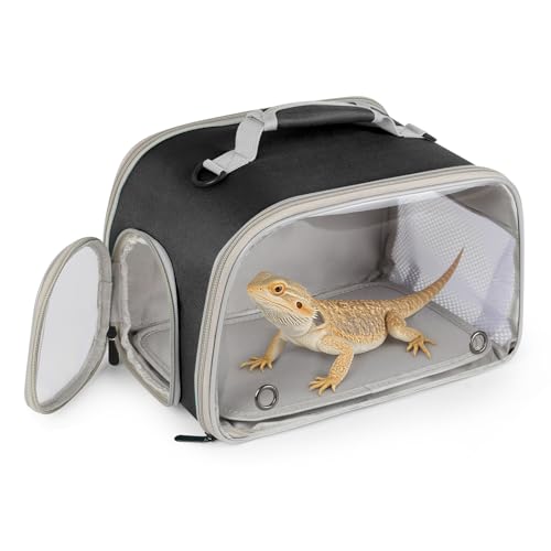 WEVONIGU Scratch-Resistant Bearded Dragon Backpack Foldable Gecko Carrier Ventilation Travel Bag with Clear View Window Dual Carry Cage Options for Travel Hiking & Vet Visits - color: Black, size: Carrier