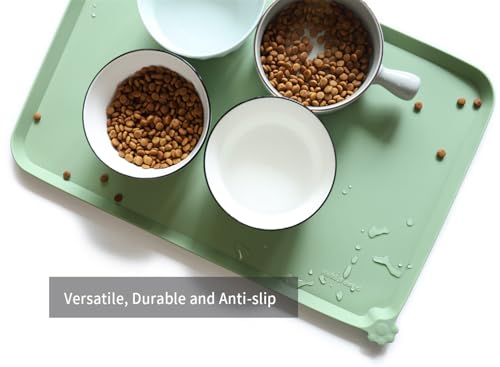 Hoki Found L Silicone Non Slip Pet Dog Cat Bowl Mats - Placemat, Feeding Mat - Waterproof for Carpet - Jade - color: Jade, size: 22" x 14"