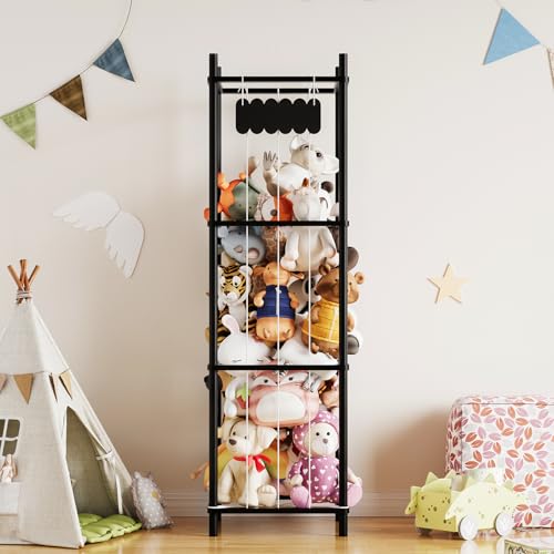 SpaceAid Stuffed Animal Storage Organizer, Wood Animals Zoo Toy Plushies Storage Holder, Large Capacity Plush Toy Cage for Playroom Organization, 15.8" Wide, Black - color: Black, size: 15.8"W x 15.8"D (Large)