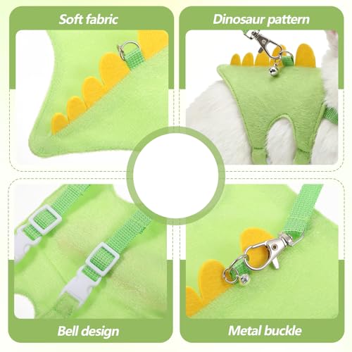 Guinea Pig Harness and Leash Set for Small Pets, Adjustable Vest Harness with Bell, Dinosaur Design Ferret Leash for Guinea Pig, Rabbit, Hamster, and Teacup Chihuahua, Breathable Polyester, Green