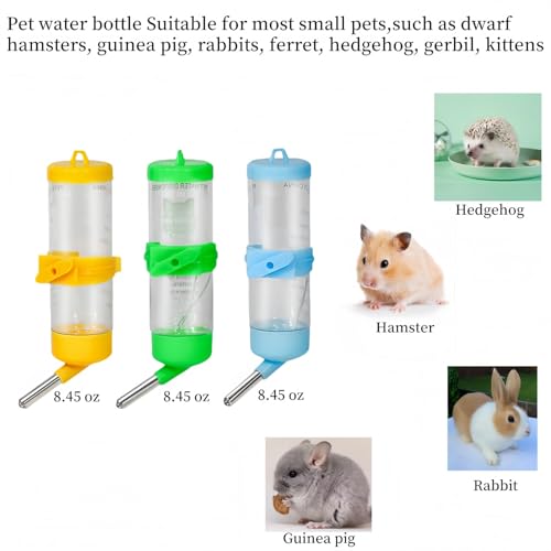 3 PCS 8.45 oz Hamster Water Bottles, No Drip Hanging Small Animal Drinking Bottles,Cage Water Bottles for Hedgehog/Squirrel/Hamster/Gerbil/Guinea Pig/Rabbit