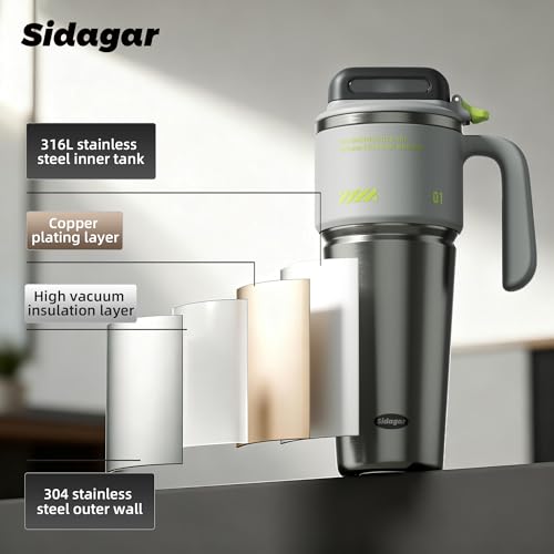 32 oz Insulated Tumbler with Push-button Lid and Handle, Grey | 316L Stainless Steel, Leakproof Lid, Double-Wall Vacuum Insulation, Keeps Drinks Hot or Cold for Work, Travel & Daily Use - color: Gray