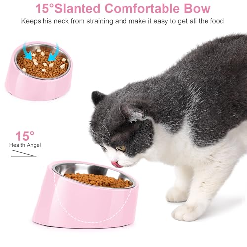 Tilted Dog Bowl Non-Slip & Non-Spill Pet Feeder with Elevated Detachable Melamine Stand, Easy to Get Food Dog Dish, M/180ml Pink - color: Pink, size: Medium(180ml)
