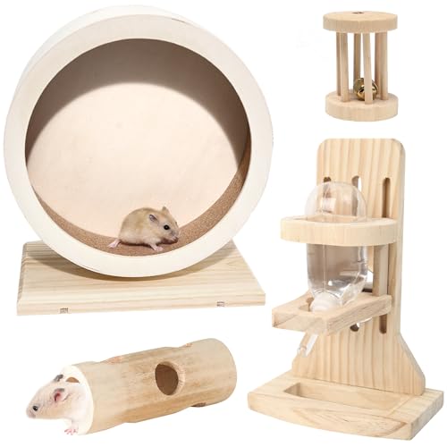 antiai 4 Pack Hamster Wheel Set,8.2Inch Medium Size Slience Quiet Spinner Hamster Running Wheels,Hamster Water Feeder Accessories Chew Toys for Guinea Pig,Gerbils,Mice and Other Small Pets Animal - size: M set