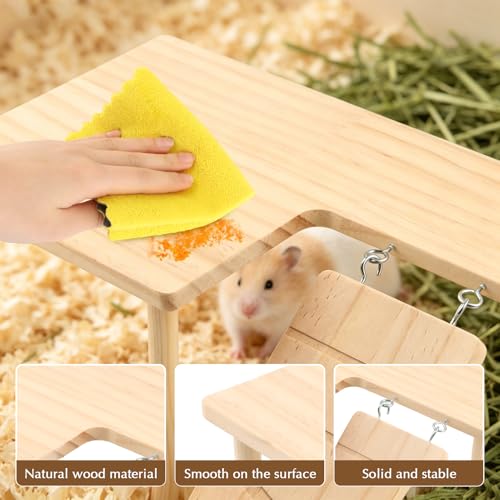 Wooden Hamster Platform for Cage, Durable Climbing Perch Chew Toy for Hamsters Gerbils Mice Degus
