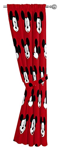 Jay Franco Kids Window Drapes - 4 Piece Curtain Set Includes 2 Tiebacks, Beautiful Bedding Room Décor and Easy Set Up, Red - Mickey Mouse, 84 Inch