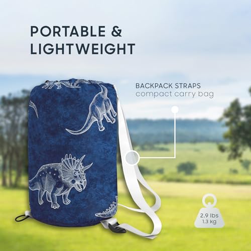 Wake In Cloud - Kids Sleeping Bag for Boys Toddlers, Camping in Warm Cold Weather, Backpacking Lightweight Compact Outdoor Liner for 3 Seasons, Dinosaur Sketch - color: Navy Blue