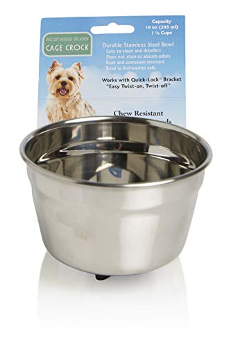 Lixit® Stainless Steel Kennel Food or Water Bowl - Non Spill Hanging Removable Crate Bowls - Carrier Cage Dish for Dogs or Cats for Feeding and Drinking (Stainless Steel, 10 Ounce (Pack of 2)) - size: 10 oz (Pack of 2)