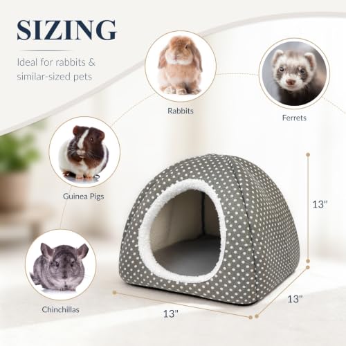 Rabbit Hideout Large Bunny Bed Washable Rabbit House | Fleece Hiding Hut for Indoor Bunnies Guinea Pigs, Small Animal Hideaway - color: Grey