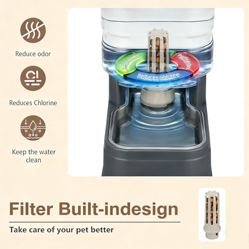 1.6 Gallon Pet Automatic Dog Water Dispenser Cat Gravity Waterer Feeder with Stainless Steel Bowl 8L Large Capacity Puppy Feeding Raised Bowls with Filter,Ice Pack (Charcoal Gray, 6L(1.6 Gallon)) - color: Charcoal Gray, size: 6L(1.6 Gallon)