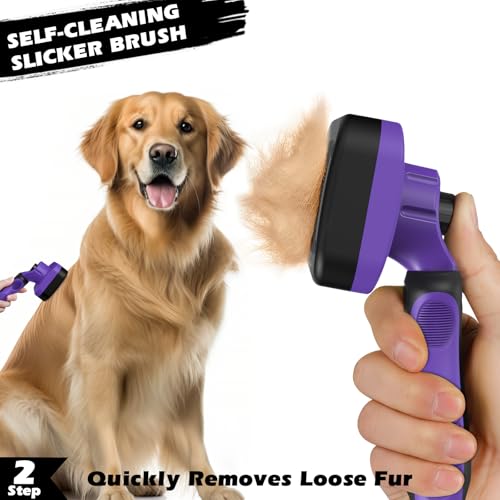 Professional 3PCS Self Cleaning Slicker Brush & Pet Grooming Rake & Flea Comb for Dogs,Cats and Horses | Double-Sided Dematting Comb & Skin Friendly Deshedding Grooming Tool | Pet Supplies (Purple) - color: Purple