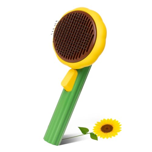 Cat Brush for Shedding, Sunflower Cat Brushes with Gentle Bristles and Release Button, Gentle Self Cleaning Pet Brush for Indoor Cats and Dogs Daily Grooming Tool During Shedding Season - color: Sunflower