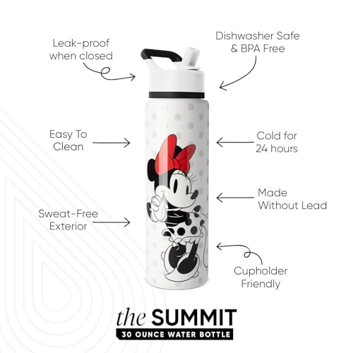 Simple Modern Disney Minnie Mouse Water Bottle with Straw | 30oz | Summit Stainless Steel Water Bottles, Insulated Metal Cup | Leak Proof for School, Gym, Travel, Sports | Minnie Mouse Love - color: -Disney: Minnie Mouse Love, style: 30oz Water Bottle