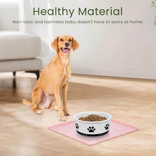 Ptlom Dog Food Mat Anti-Slip Dog Bowl Mats for Food and Water, Waterproof Pet Placemat Prevents Messy Spill to Floor, Silicone Puppy Feeding Tray for Small, Medium and Large Dogs Cats, Pink - color: Donut-Pink, size: 11.8"L x 11.8"W