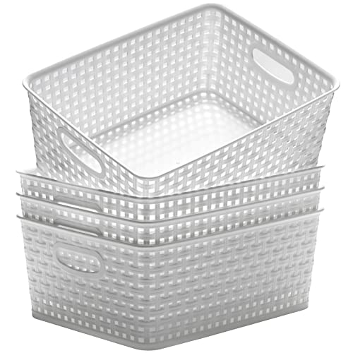 Eslite Plastic Storage Baskets for Organizing,11"X8.5"X4.7",Pack of 4 (White) - color: White