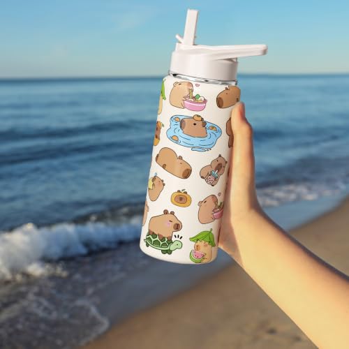 Capybara Water Bottle 18oz Cute Thermoses Gifts Stuff for Kids Girls Women | Vacuum Insulated，Stainless Steel，Leak-proof， - color: Cute capybara, size: 18 Ounces