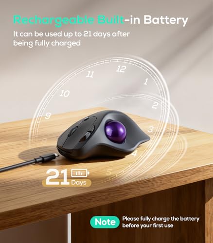 Nulea Wireless Trackball Mouse Ergonomic 21.7 Tilt Stand Thumb Control | Rechargeable mouse with 4 DPI levels,Bluetooth 2.4G connection,3 device switching,precise control,PC Mac compatible-Purple - color: C-Purple