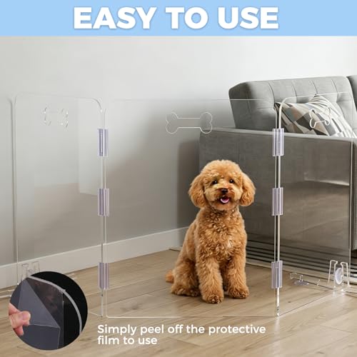 31.5'' Tall Clear Acrylic Dog Playpen, 3-Panel Pet Gate | Freestanding Transparent Barrier for Indoor Doorways, Foldable Puppy Fence with Support Feet & Handles - size: 3-Panel Tall