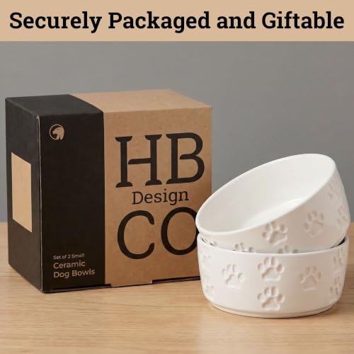 Ceramic Dog Bowl Set of 2 with Anti-Skid Base, 5.5"W x 2"H, 2 Cup Capacity | Thick Ceramic, Dishwasher Safe, Anti-Skid Rubber Base, 2 Cups per Bowl, Ceramic Food and Water Bowls Set of 2 for Small Dogs - color: White, size: Small