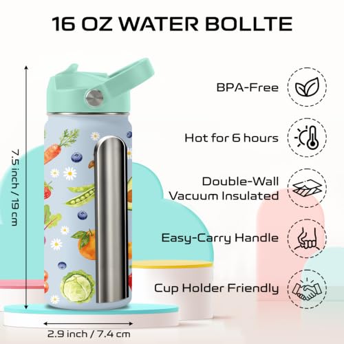Fruit 16 oz Water Bottle with Straw – Stainless Steel Vacuum Insulated Cup, Leakproof Straw Lid, Reusable Travel Mug for Boys and Girls Outdoor Sports - color: Fruit1