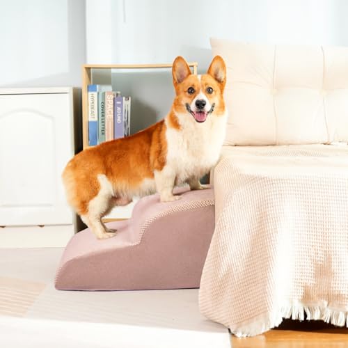 Dog Stairs for Small Dogs, High Density Foam Dog Steps, Extra Wide Non-Slip Pet Ramp for High Beds Or Couch, Soft Doggie Ladder for Dogs Injured, Older Pets, Small Cats - color: Pink, size: 2 Steps